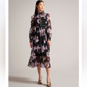 Ted Baker Pohlley Ladder Trim Midi Floral Dress NWT